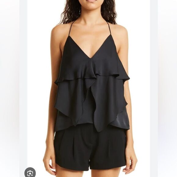 Ramy Brook Brittany Black Tiered T Back Sleeveless Women's Top Large NWT - Picture 2 of 12